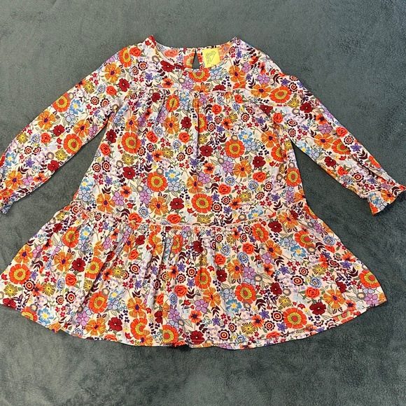 Girls Pretty Smock Dress in Multicolor Floral Print Rayon - Size 7/8 - Picture 5 of 5